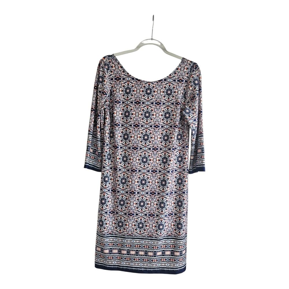AB Studio Dress M Stretch 3/4 Sleeves White/Blue